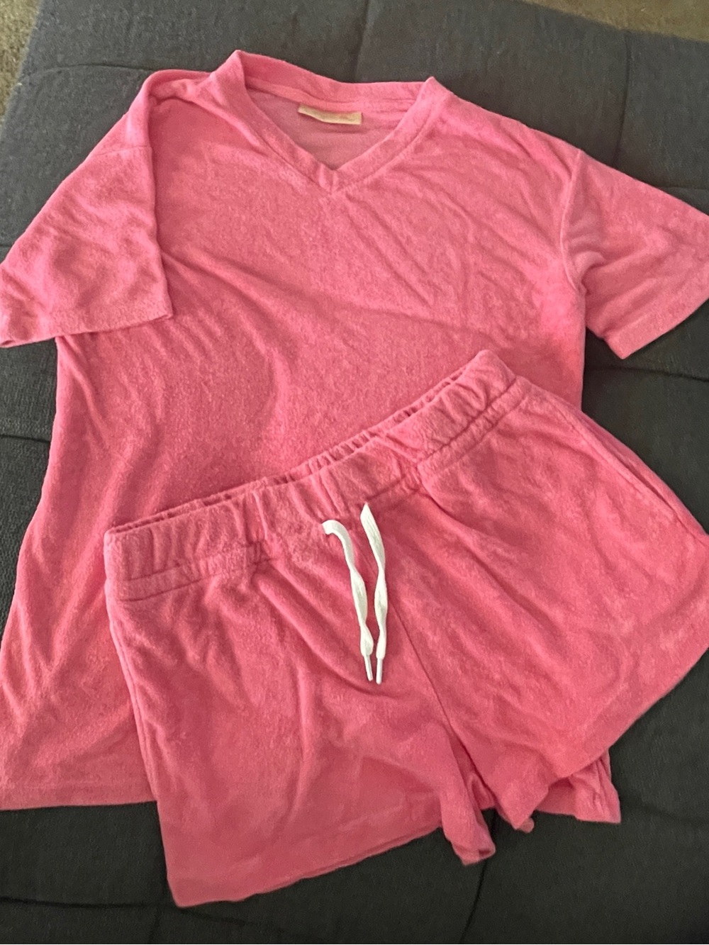 Papinelle Resort Terry Cloth V-Neck & Boxer Pajama lounge Set Pink Size small